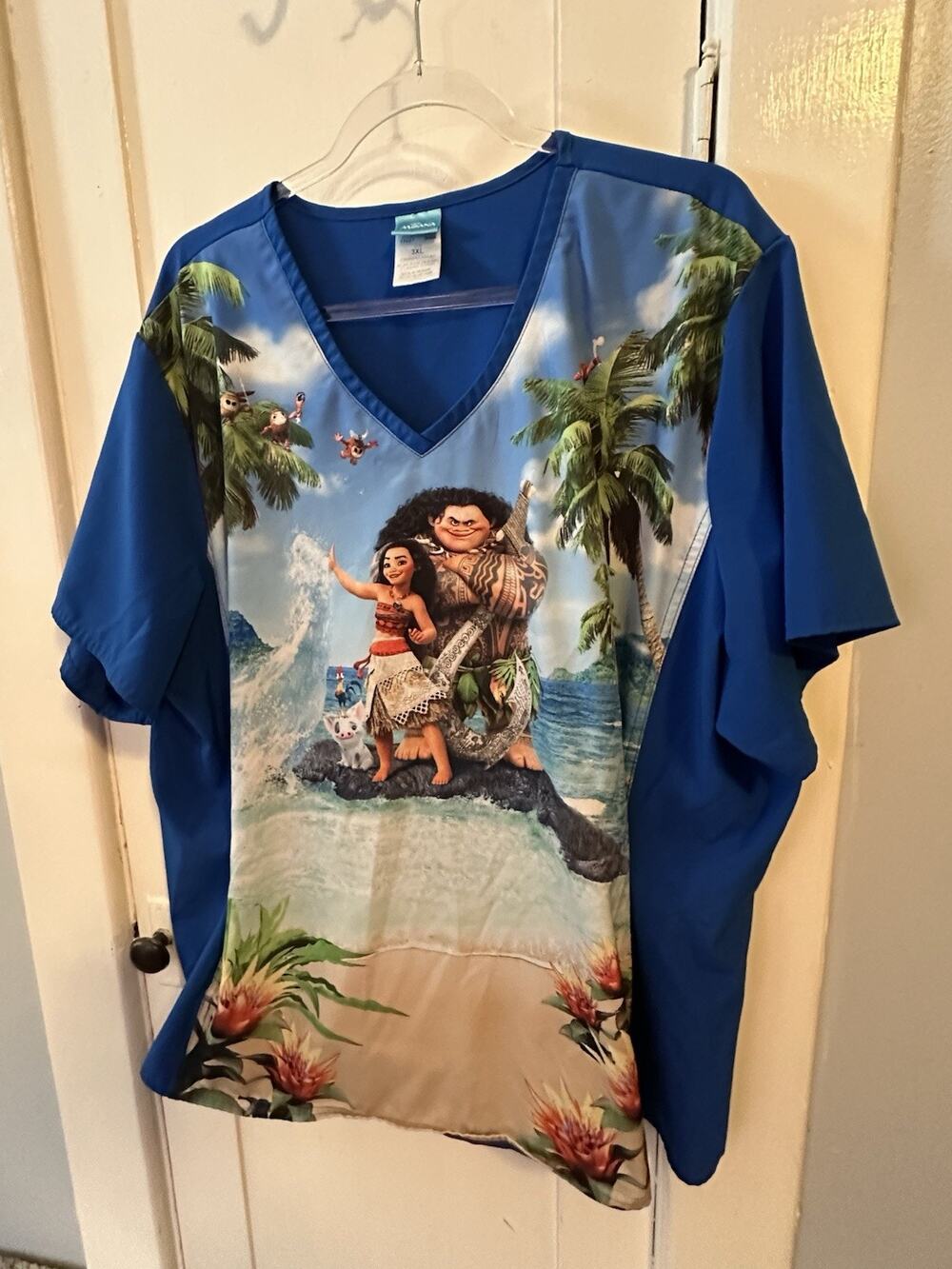 Disney Moana Maui Pua Women’s 3XL Blue V Neck Tunic Shirt Tropical Plus Size